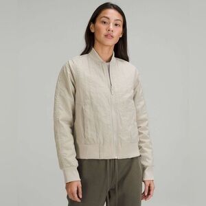 Lululemon Non-Stop Bomber Jacket Reversible Raw Linen Tan Size 10